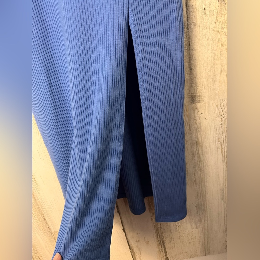 Reformation Cassi Blue Square Neck Fitted Eco-Rib lightweight Dress Sz small - Picture 10 of 10